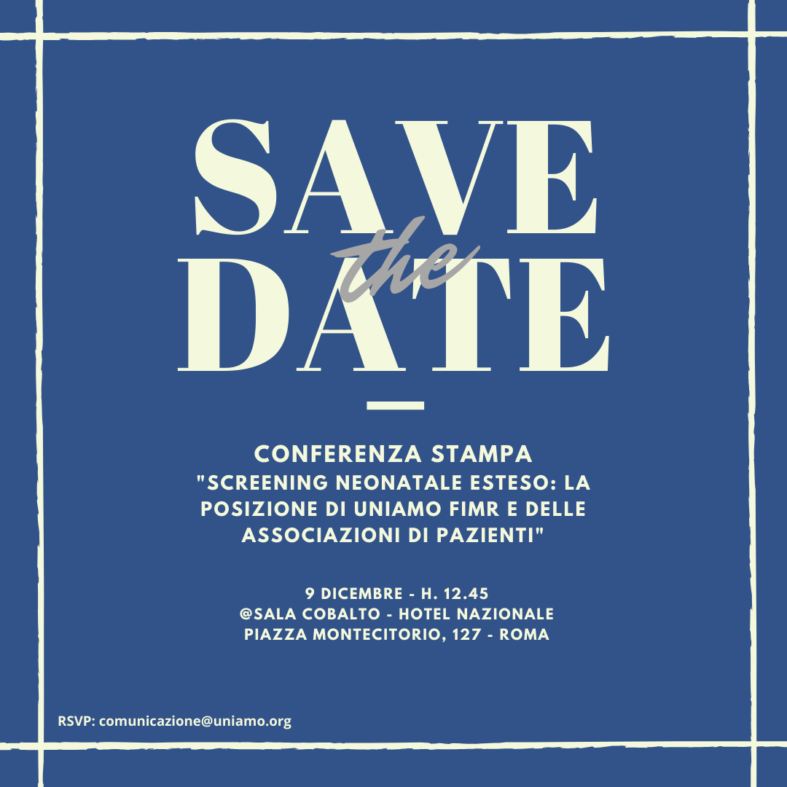 Conferenza Stampa. “Screening Neonatale Esteso: la posizione di UNIAMO FIMR  e delle Associazioni di Pazienti”
